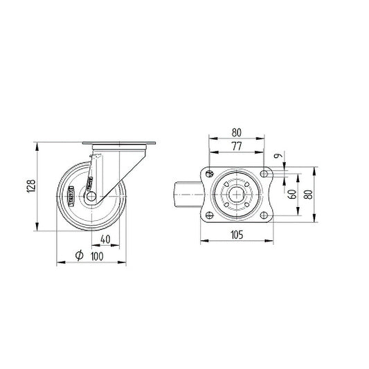 Tente Red Wheel Without Brake 100mm