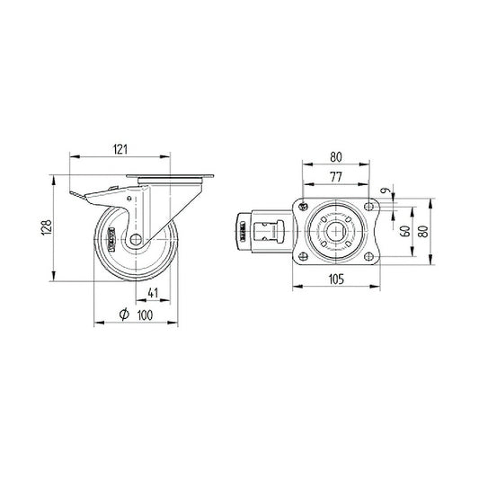 Tente Red Wheel With Brake 100mm