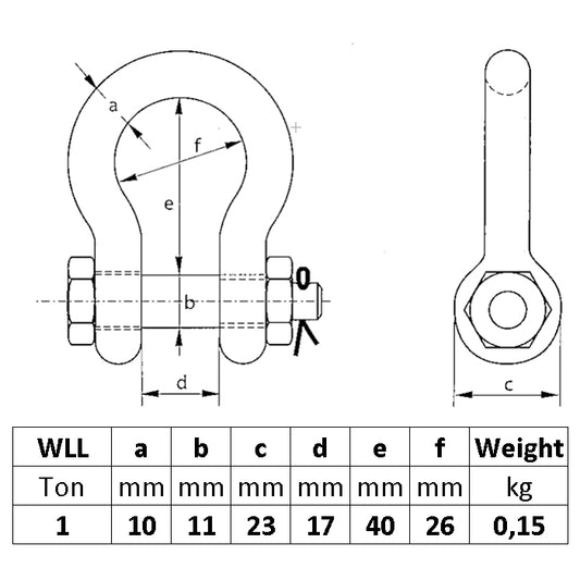 Shackle With Safety Bolt, 1000kg